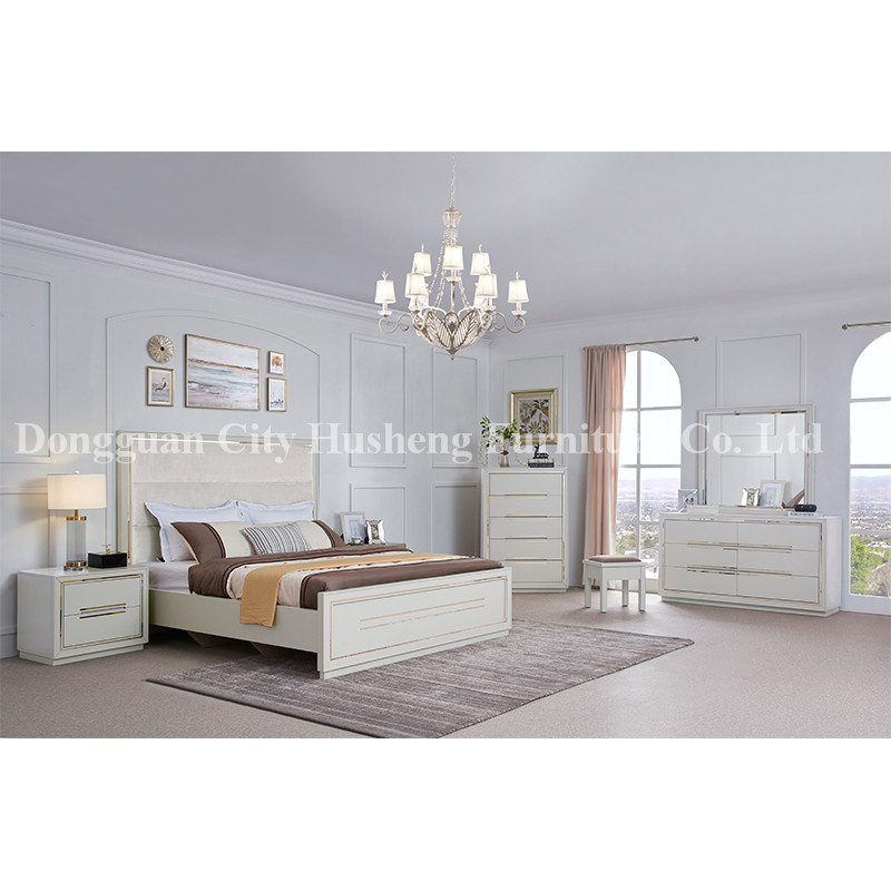 Modern Elegant Bed Bedroom Set Meubilair met Hoge Witte Verf